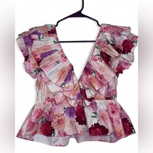 Floral Ruffle V-Neck Top Buddy Love size Medium